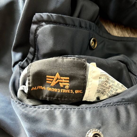 Alpha Industries MA-1 Bomber Flight Jacket Navy Blue Orange Lining Size Small F - Picture 4 of 13